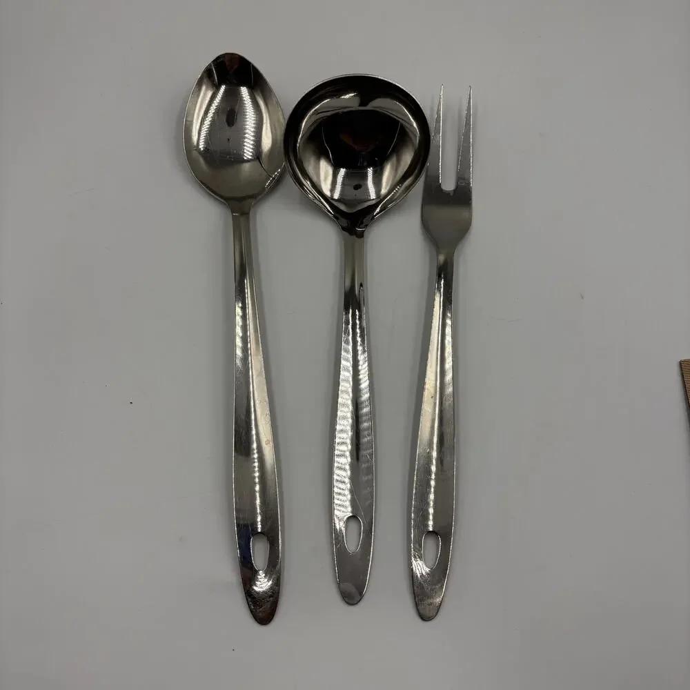 Vintage Stainless Steel Serving Utensils 3 Pc Ladle Spoon Meat Fork MCM